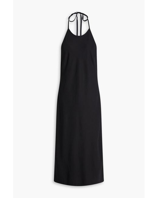 James Perse Black Open-Back Sateen Halterneck Midi Dress