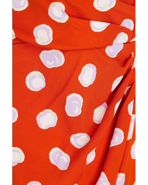 Diane von Furstenberg Orange Tawnia Wrap-effect Printed Jersey Halterneck Mini Dress