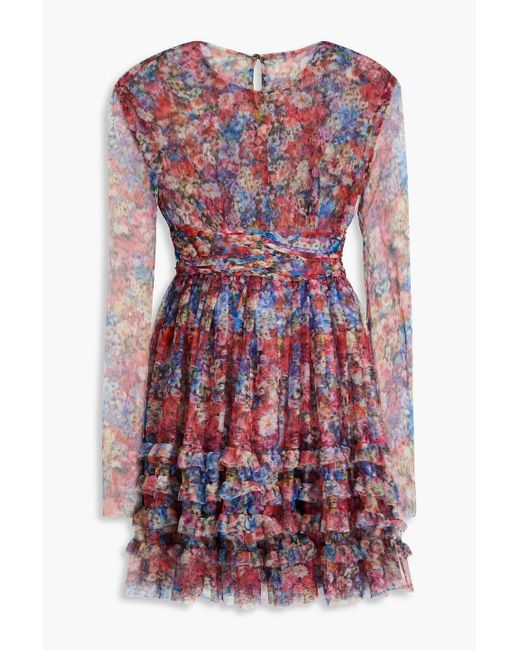 Philosophy Di Lorenzo Serafini Red Minikleid aus tüll mit floralem print und rüschen