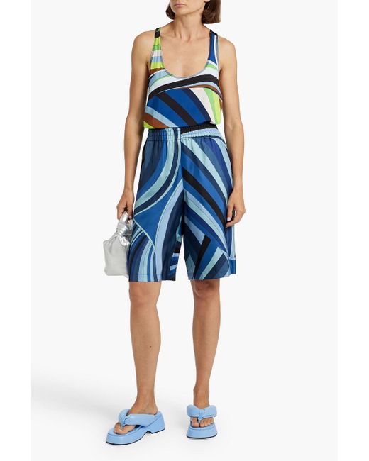 Emilio Pucci Blue Printed Stretch-jersey Tank