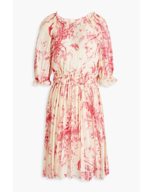 RED Valentino Pink Pleated Printed Georgette Dress