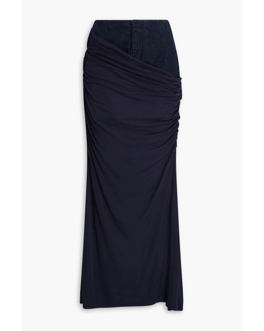 Christopher Esber Blue Layered Stretch-Crepe And Denim Midi Skirt