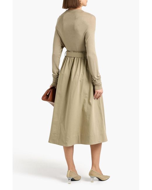 Brunello Cucinelli Natural Belted Cotton-Blend Twill Midi Skirt