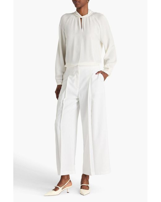 Theory White Twisted Silk-crepe Blouse