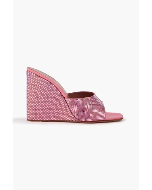 AMINA MUADDI Pink Lupita Iridescent Crystal-Embellished Satin Wedge Mules