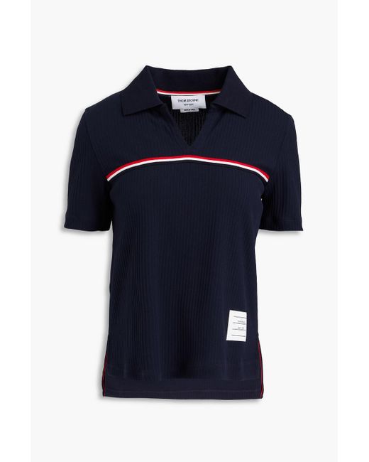 Thom Browne Blue Striped Ribbed Cotton-jersey Polo Shirt