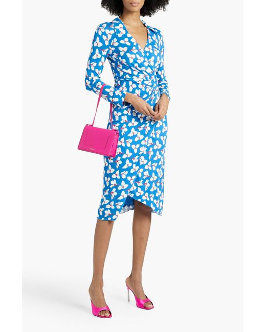 Diane von Furstenberg Blue Palmira Wrap-effect Floral-print Stretch-jersey Dress