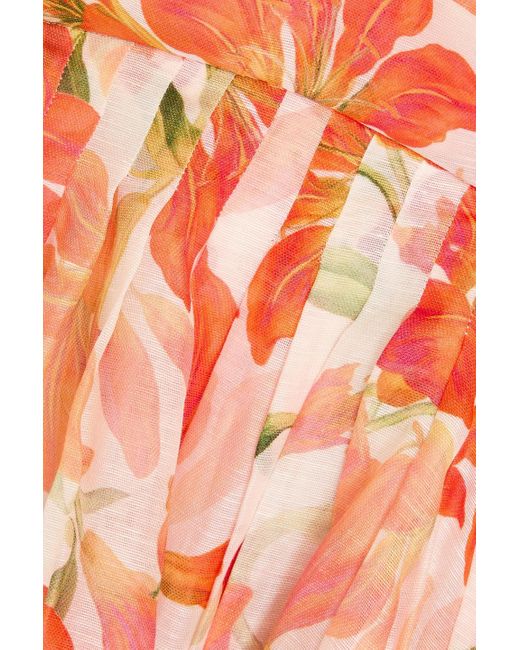 Zimmermann Pink Cutout Floral-Print Linen And Silk-Blend Mini Dress