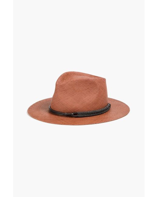 Brunello Cucinelli Brown Sonnenhut aus stroh mit zierperlen