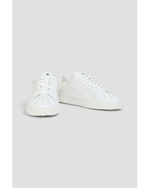 Stuart Weitzman White Aci sneakers aus leder mit kunstperlen