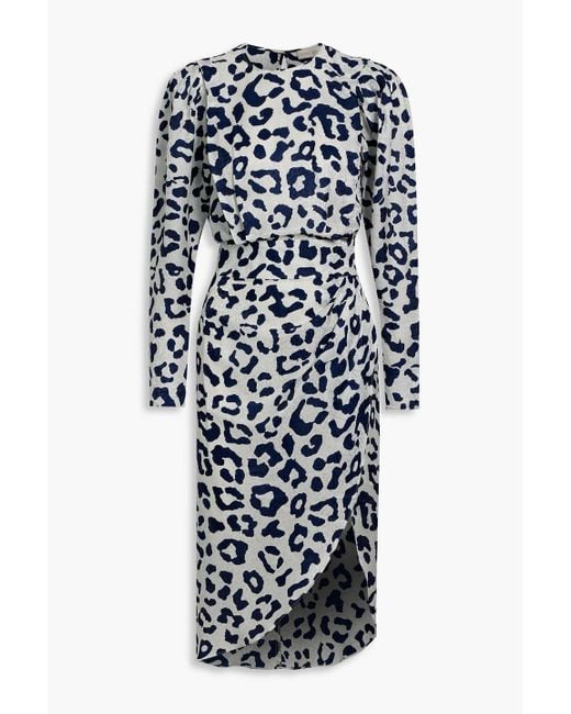 Ronny Kobo Blue Jade Leopard-print Satin-jacquard Midi Dress