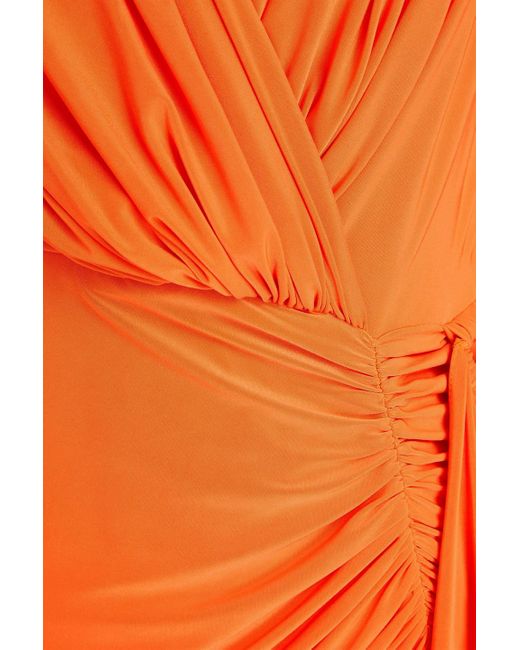 Rhea Costa Orange Drapierte robe aus glänzendem jersey mit wickeleffekt