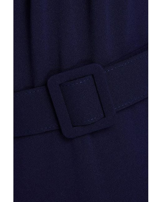 Badgley Mischka Blue One-shoulder Belted Crepe Gown
