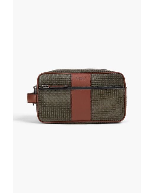 Serapian Brown Leather-trimmed Embossed Coated-canvas Wash Bag for men