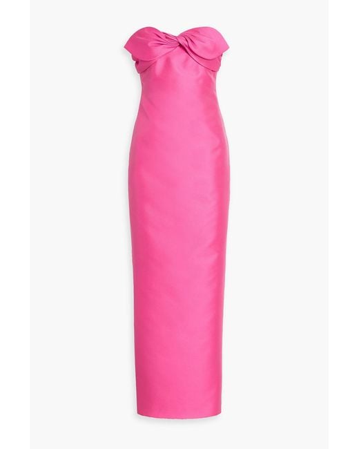Badgley Mischka Pink Strapless Bow-Detailed Jacquard Gown