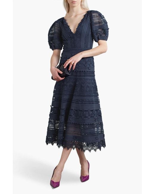Carolina Herrera Blue Guipure Lace And Tulle Midi Dress
