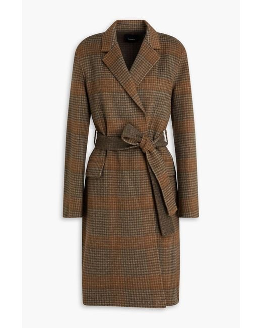 Theory Brown Checked Wool And Cashmere-blend Coat
