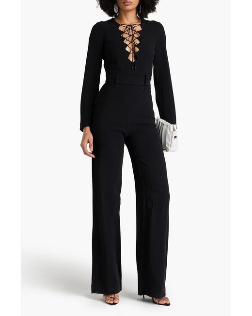 Saloni Black Lace-up Crepe Jumpsuit