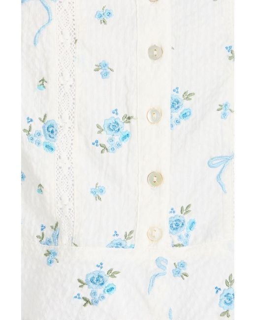 LoveShackFancy White Vietta Lace-Trimmed Embroidered Cotton-Voile Top