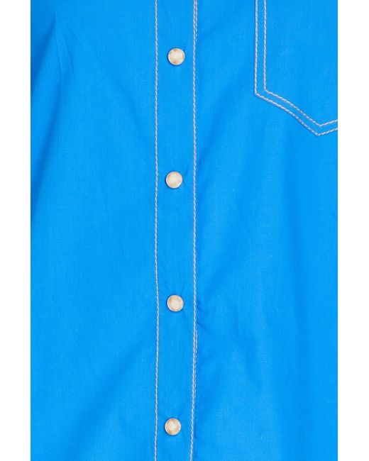 Sandro Blue Candide Topstitched Cotton-poplin Shirt