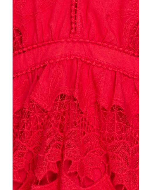 Farm Rio Tiered Guipure Lace-Paneled Cotton Mini Dress