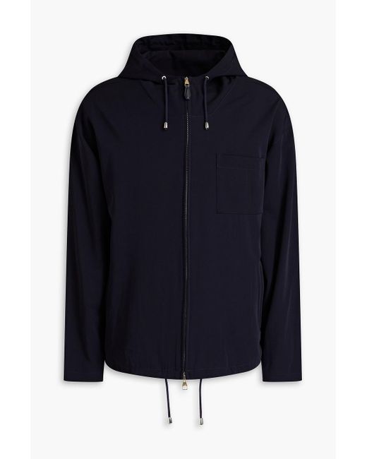 Dunhill Blue Leather-trimmed Wool-twill Hooded Jacket for men