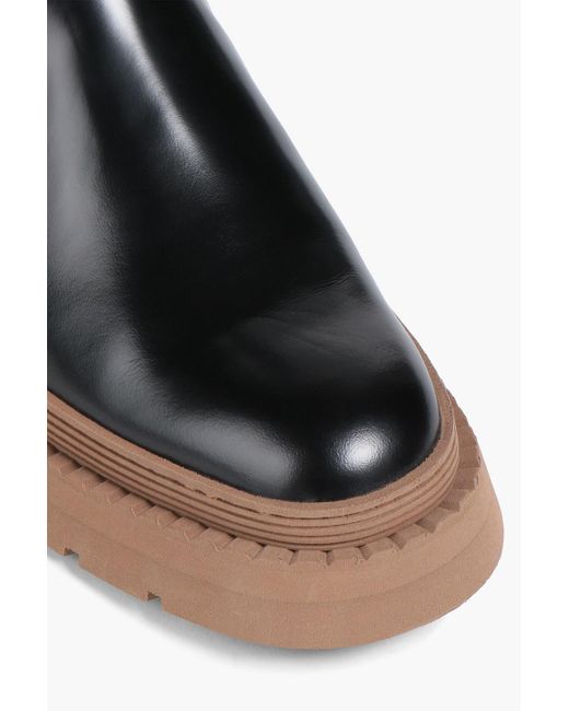 Brunello Cucinelli Black Chelsea-boots aus glanzleder mit zierperlen