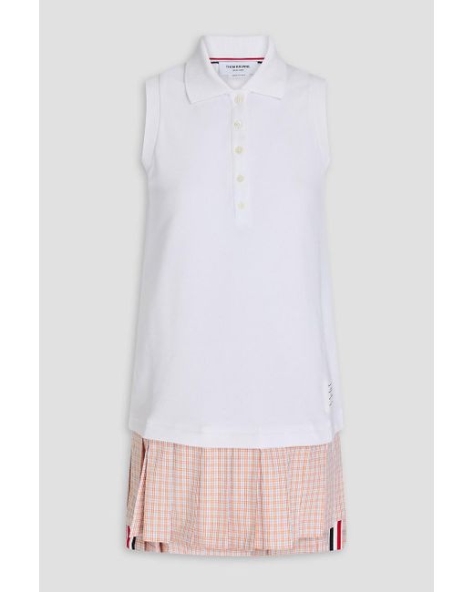 Thom Browne Pink Pleated Printed Cotton-piqué And Jacquard Mini Dress