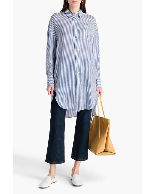 Brunello Cucinelli Blue Striped Linen And Silk-Blend Shirt