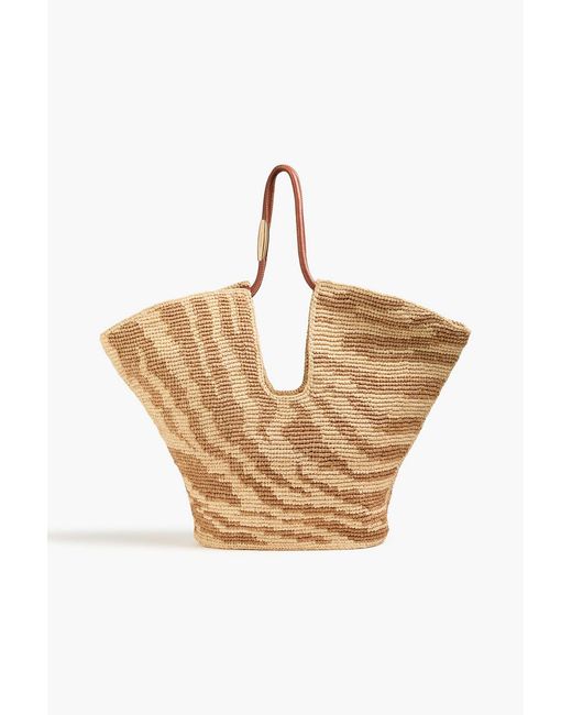 Zimmermann Pink Leather-Trimmed Striped Raffia Tote