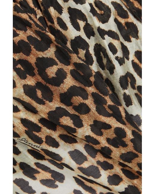 Ganni Natural Leopard-print -blend Voile Midi Dress