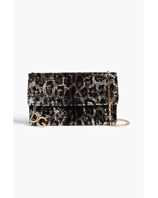 Dolce & Gabbana Black Kuvert-clutch aus satin mit leopardenprint und metallic-effekt