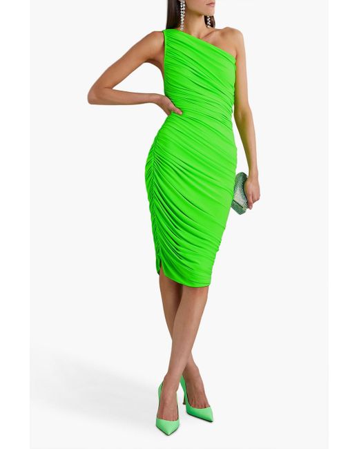 Norma Kamali Green Diana One-shoulder Ruched Stretch-jersey Dress