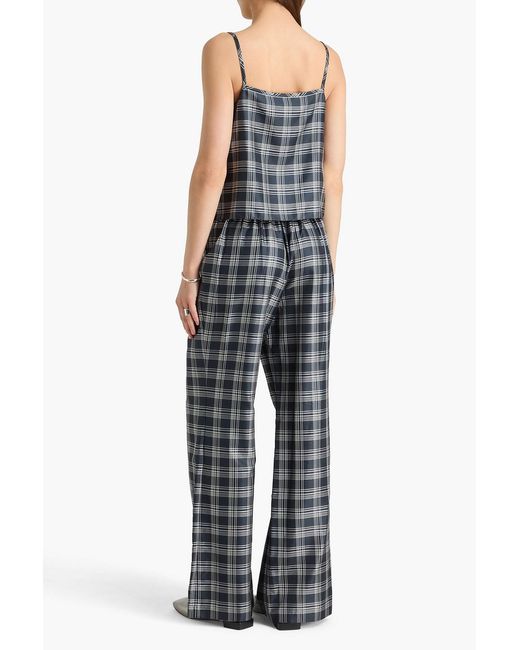 Theory Gray Checked Silk-twill Top