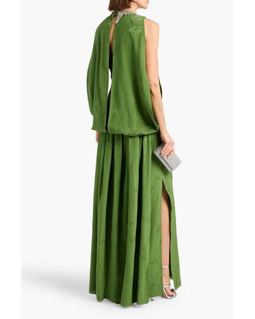 Erdem Green Crystal-Embellished Silk And Cotton-Blend Jacquard Gown
