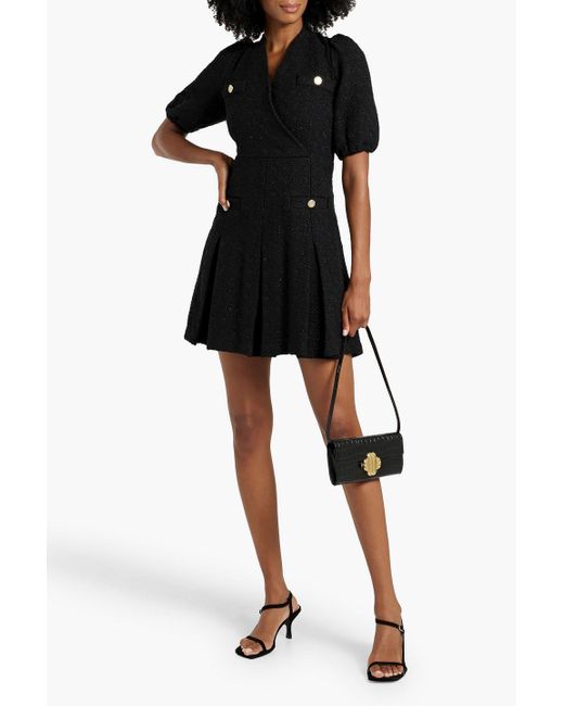 Maje Black Wrap-effect Metallic Tweed Mini Dress