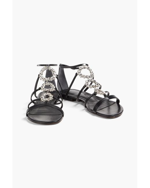 Alexandre Birman Black Alice Crystal-embellished Leather Sandals