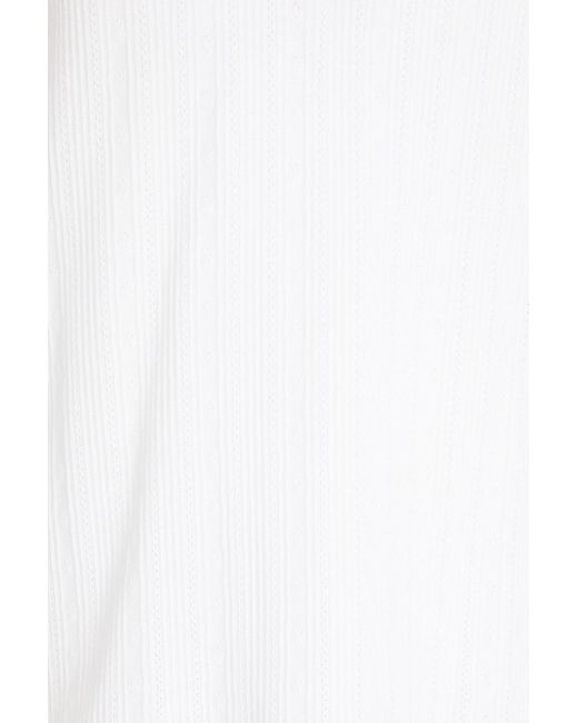 Giuliva Heritage White Ribbed Pointelle-knit Cotton Polo Shirt