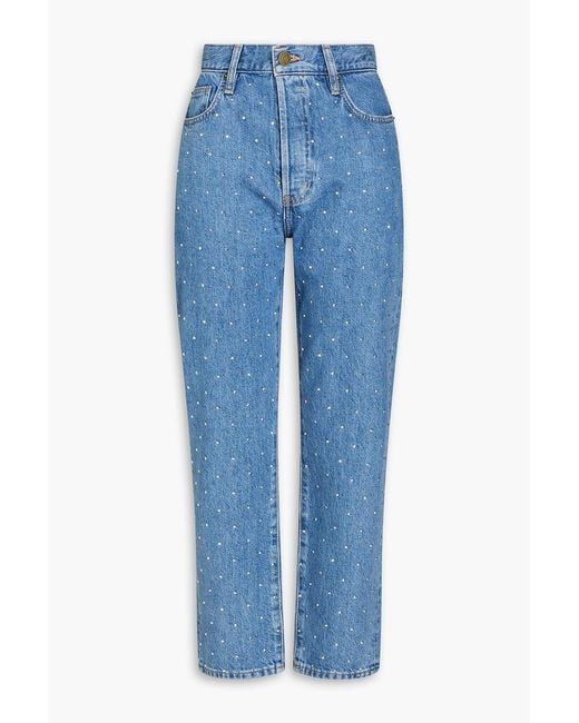 FRAME Women's Blue Crystal-embellished Cropped Straight-leg Jeans