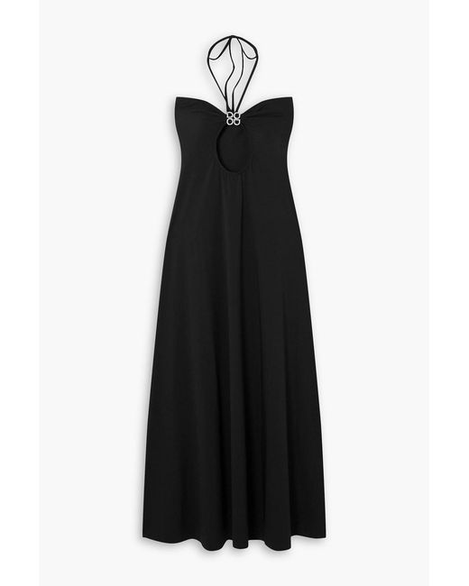 Dodo Bar Or Black Whitney Embellished Cutout Stretch-jersey Halterneck Maxi Dress