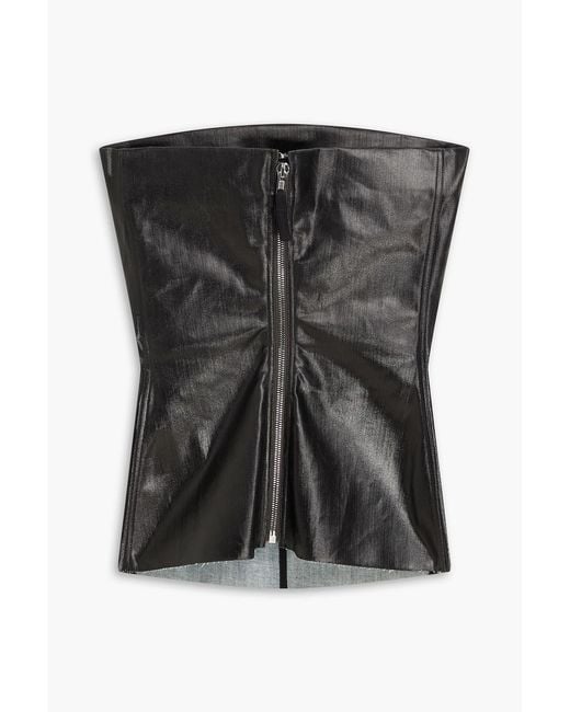 Rick Owens Black Strapless Coated Denim Top