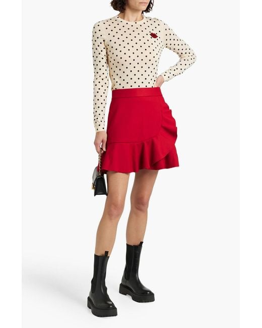 RED Valentino Red Wrap-effect Ruffled Twill Mini Skirt