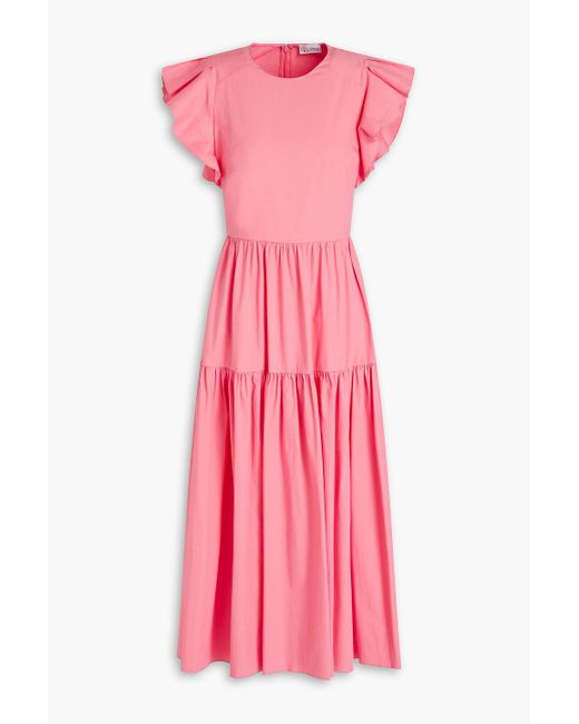 RED Valentino Pink Ruffled Tiered Stretch-cotton Poplin Midi Dress