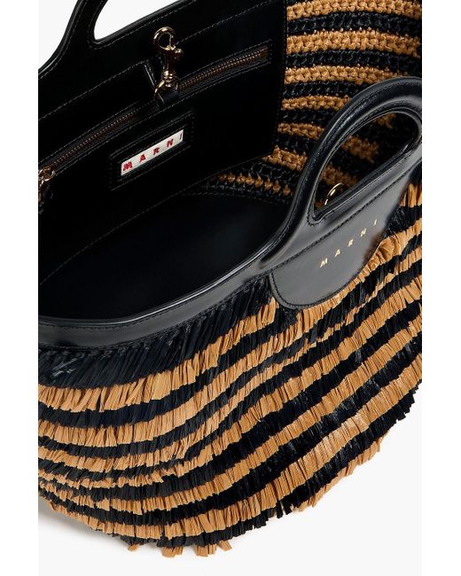 Marni Black Tote bag aus leder und raffiabastimitat