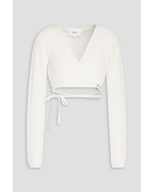 Ba&sh White Lowe Cropped Linen And Cotton-blend Wrap Cardigan