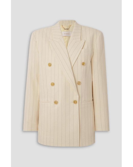 Zimmermann Natural Luminosity Oversized Double-breasted Pinstriped Wool And Cotton-blend Blazer