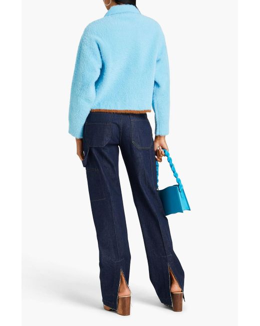 Jacquemus Blue Neve Brushed Stretch-knit Polo Sweater