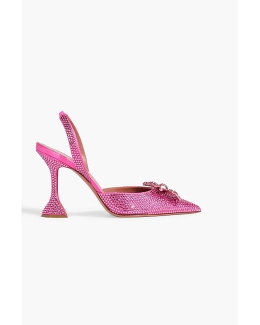 AMINA MUADDI Pink Rosie Crystal-Embellished Satin Slingback Pumps