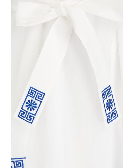 Claudie Pierlot Blue Rasalia Embroidered Ramie And Lyocell-blend Mousseline Midi Dress