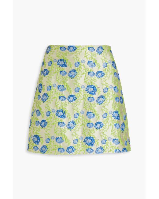 Ganni Green Floral-jacquard Mini Skirt